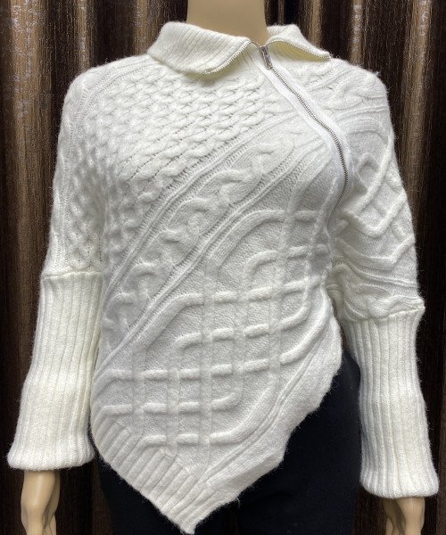 White High Neck Knitted Zipper