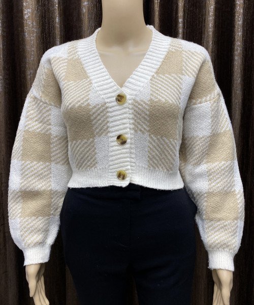 Brown With White Knitted Cardigan