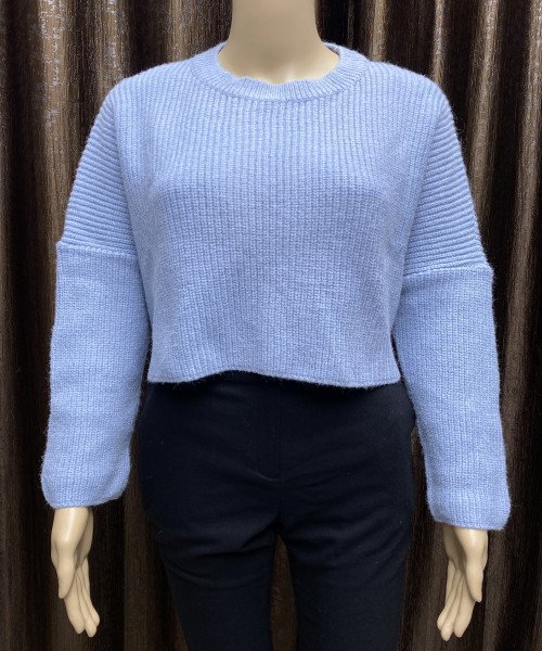 Sky Blue Round Neck Knitted Pullover