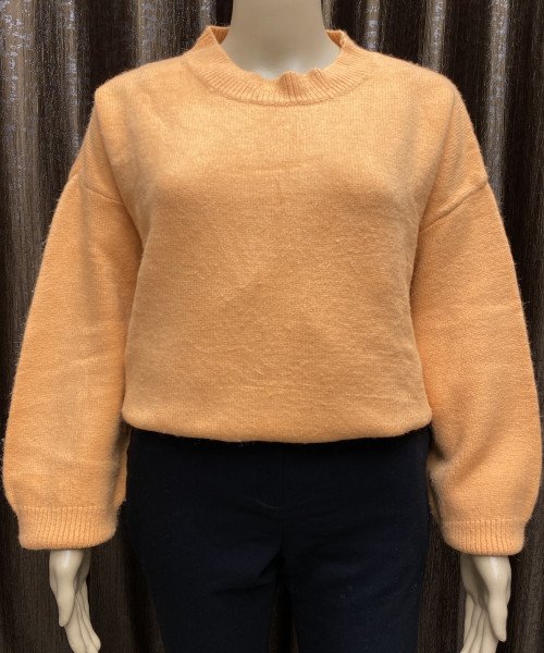 Orange Round Neck  Knitted Pullover