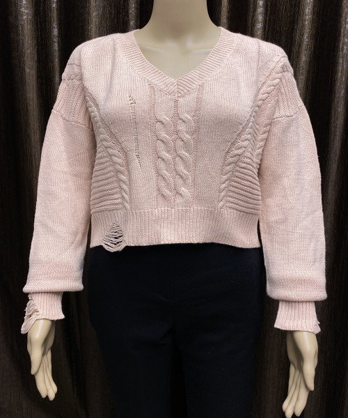 Light Pink V Neck Knitted Pullover