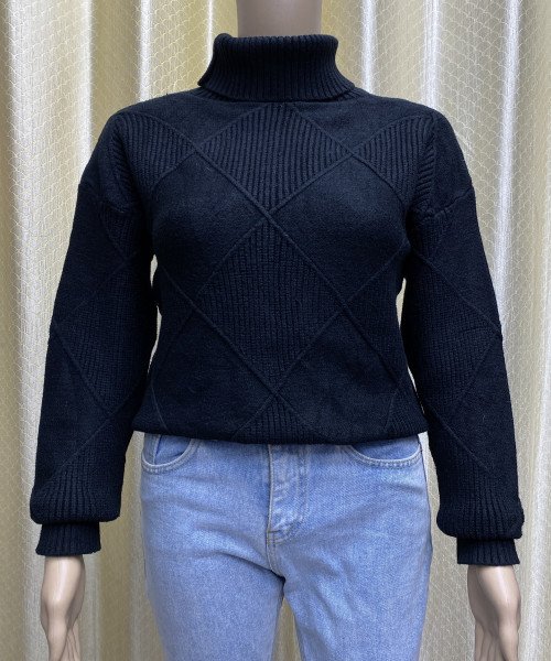 Black  High Neck  Knitted Pullover