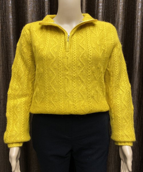 Yellow Zipper Neck Knitted  Pullover