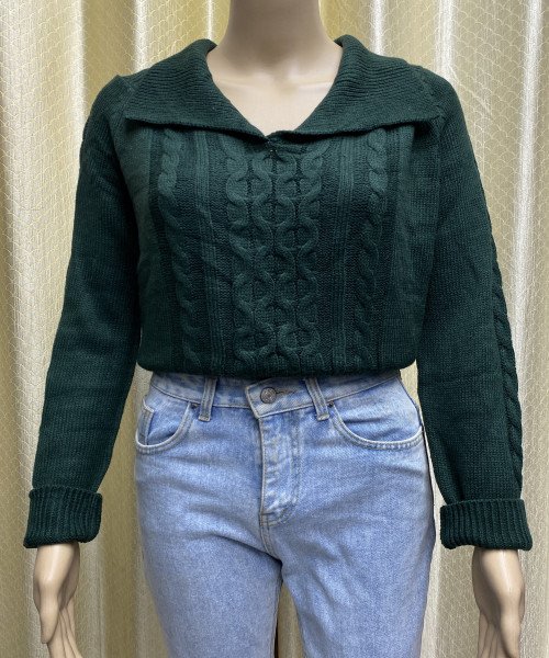 Dark  Green  Knitted  Pullover