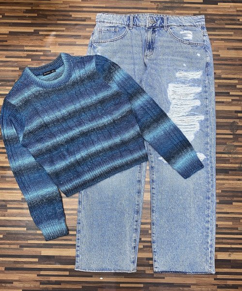 Blue Jeans  With Blue  Knitted Top