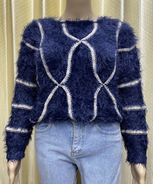 Navy Blue With White Fur Pullover