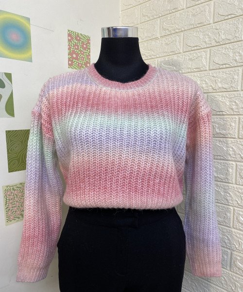 Multi Colour  With  Round  Neck Knitted Pullover