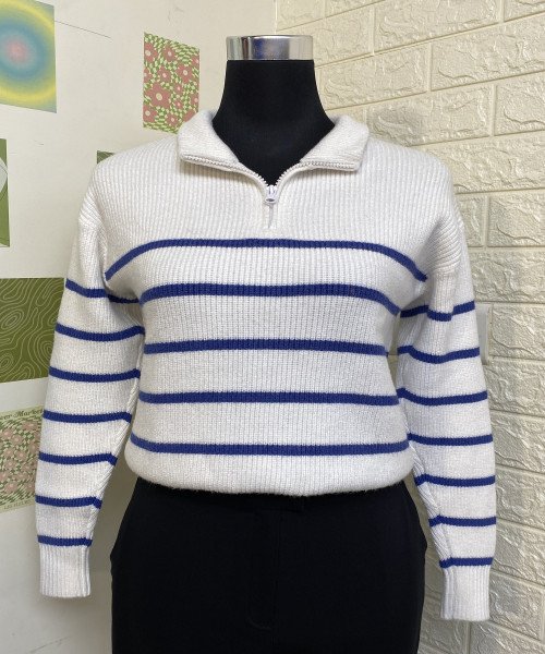 White  With  Blue  Knitted  Pullover