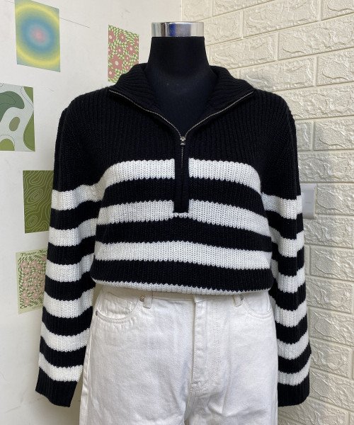 Black  With  White  Knitted  Pullover