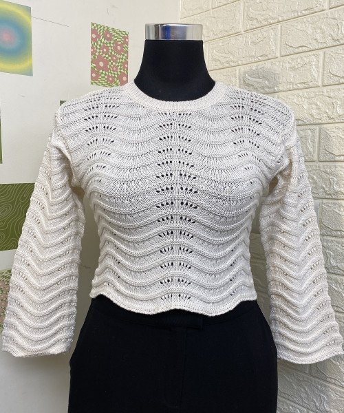 White  Round Neck  Winter Pullover