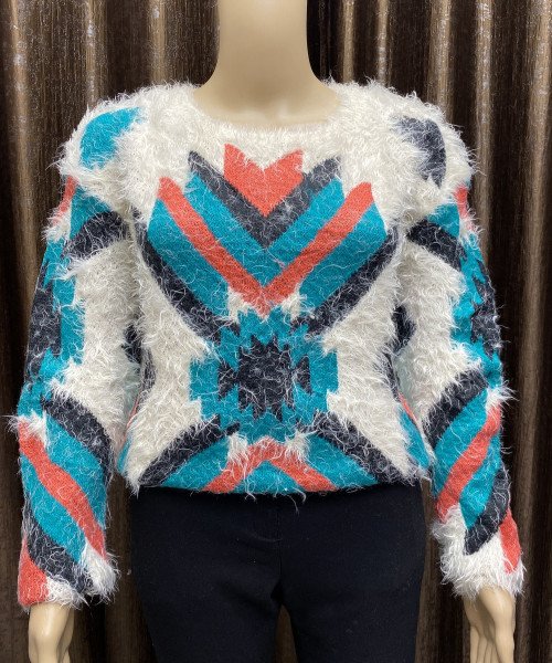 Off White Printed Fur Pullover