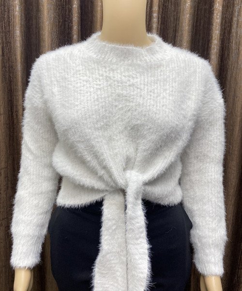 White Fur Pullover With Front Design