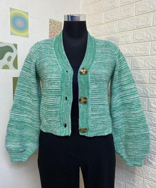 Green With White Winter  Cardigan