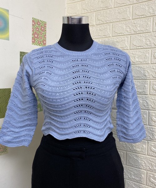 Light Blue Knitted  Pullover