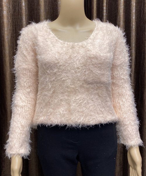 Peach Fur Pullover With Side Pocket