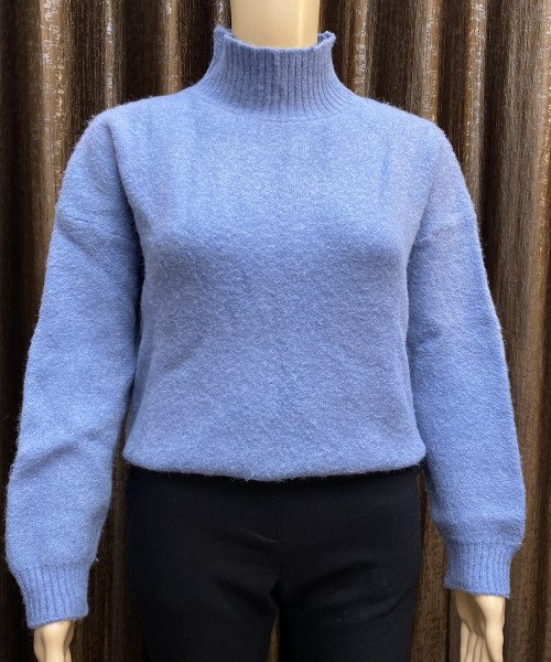 Blue Turtle Neck Knitted Pullover