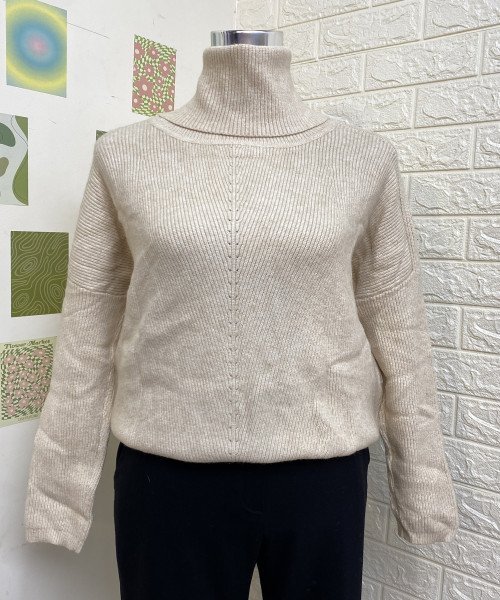 High Neck White Pullover