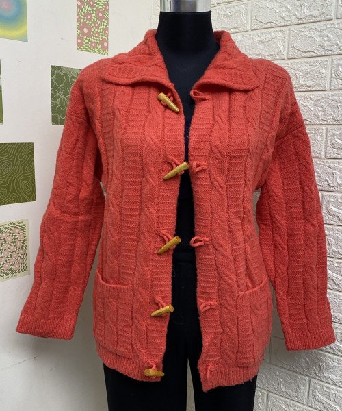 Red Designed Knitted Cardigan