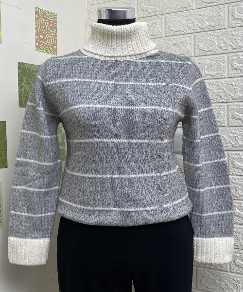 Grey and White Knitted Pullover