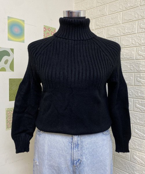 High Neck Knitted Black Pullover