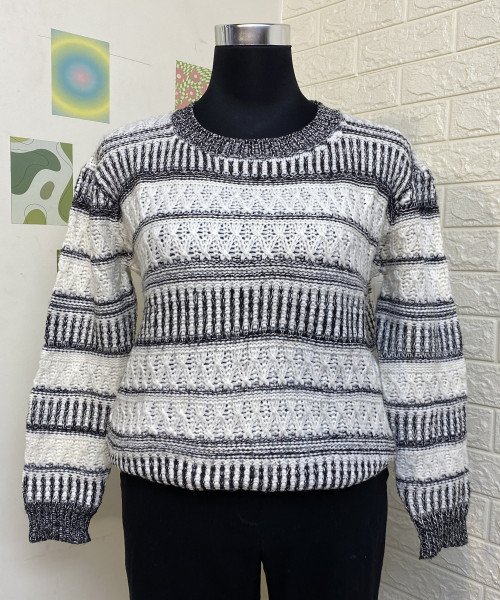 White and Grey Knitted Pullover