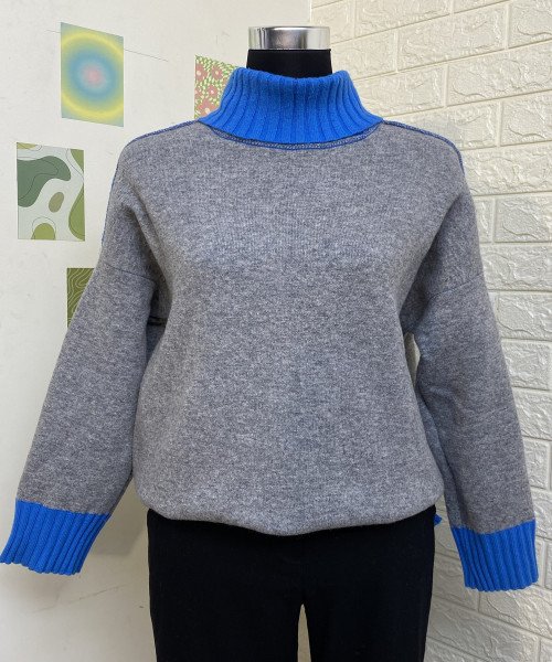 Grey and Blue Knitted Pullover