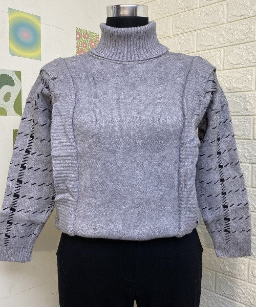 Grey  High Neck Pullover