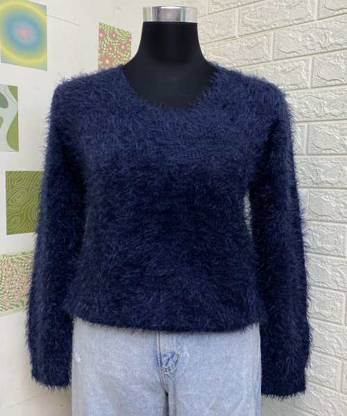 Navy  Blue  Fur Pullover