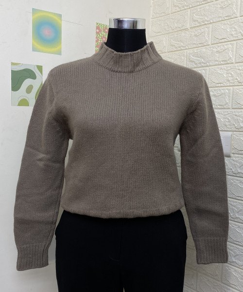 Brown Round Neck Winter Pullover