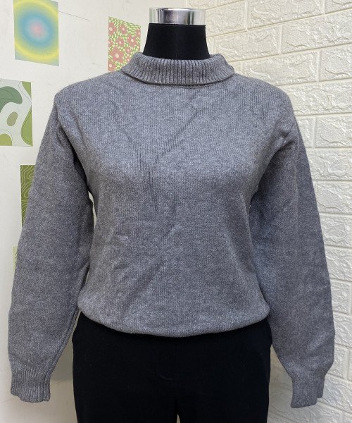 Grey High neck Basic Pullover