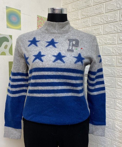 Grey and Blue Winter  Knitted Pullover