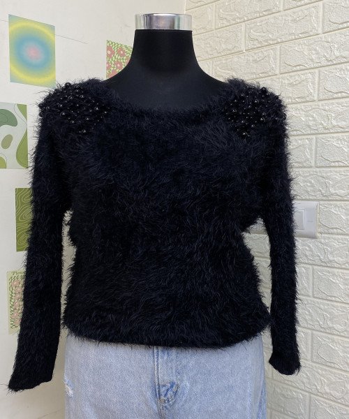 Black  Soft Fur  Pullover