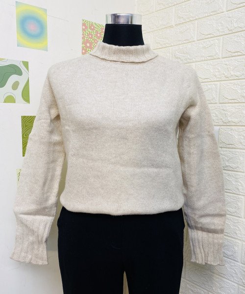 White High Neck  Knitted  Pullover