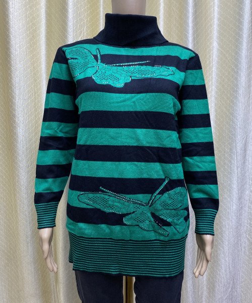 Green With Black Line Knitted Top