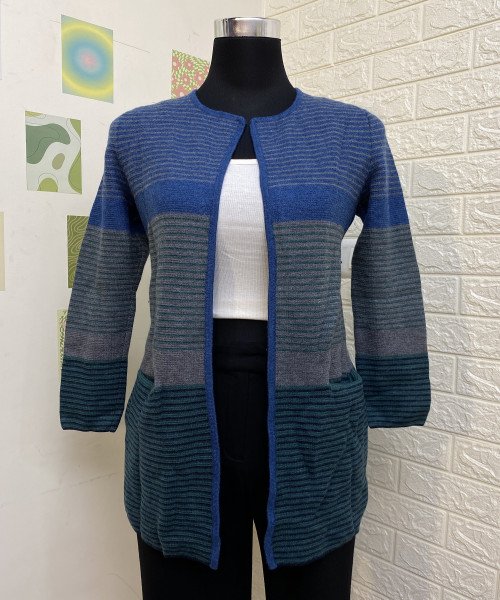 Green With Blue Knitted Shrug