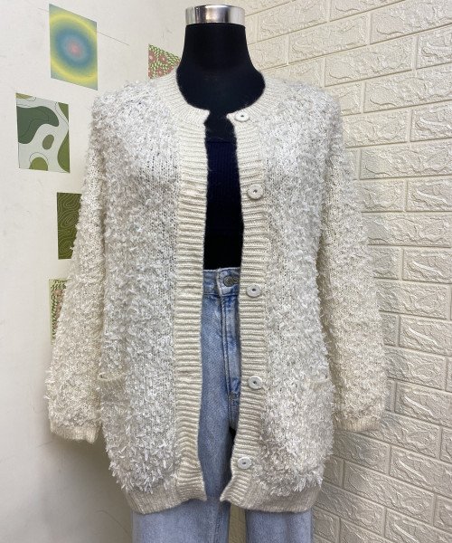 White Long Fur  Shrug