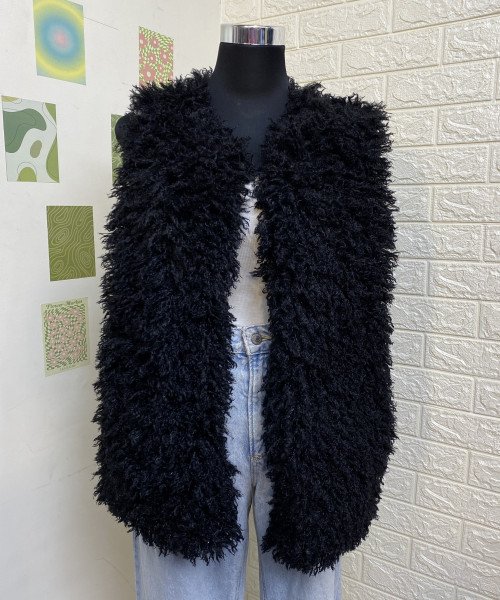 Black Soft Fur Winter Shrug