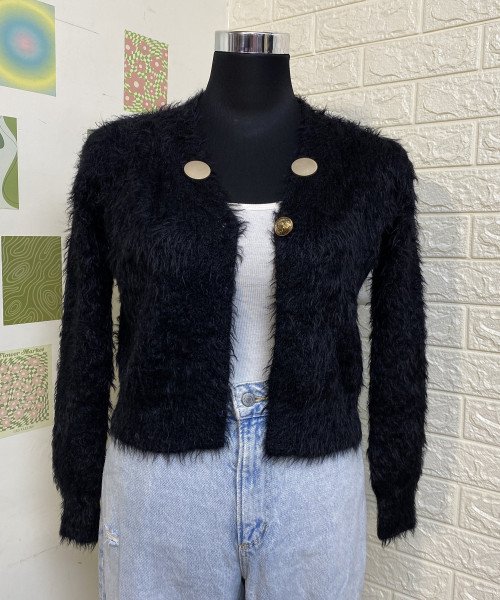 Black Crop Fur Shrug