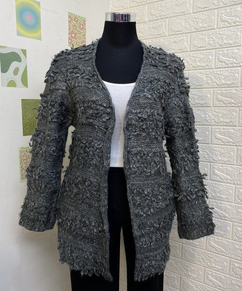 Grey Knit Fur Shrug