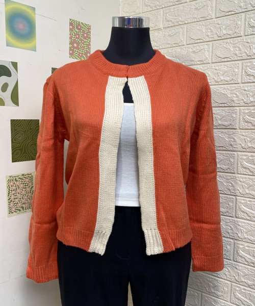 Orange With White Knitted Shrug