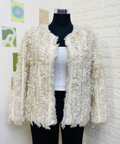 White Knit Fur Winter Shrug