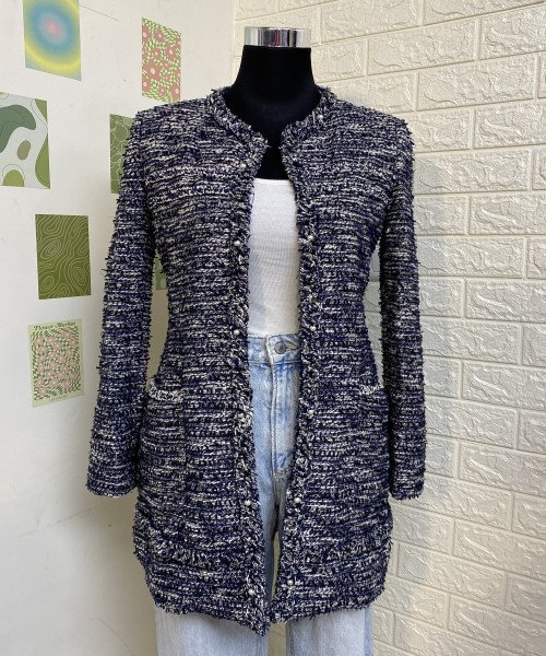 Navy Blue With White Knitted Shrug