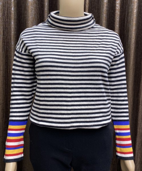 Black With White Line High Neck Top