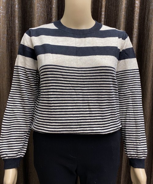 Black With White Line Knitted Top