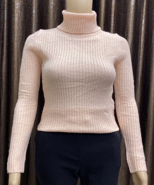 Light Pink High Neck Knitted Top