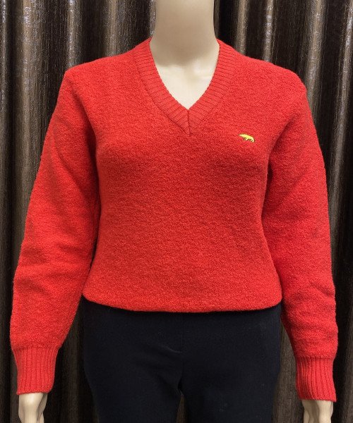 V Neck Red Knitted Top