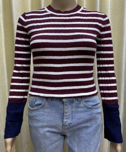 Maroon With White Line Pre Winter Knitted Top