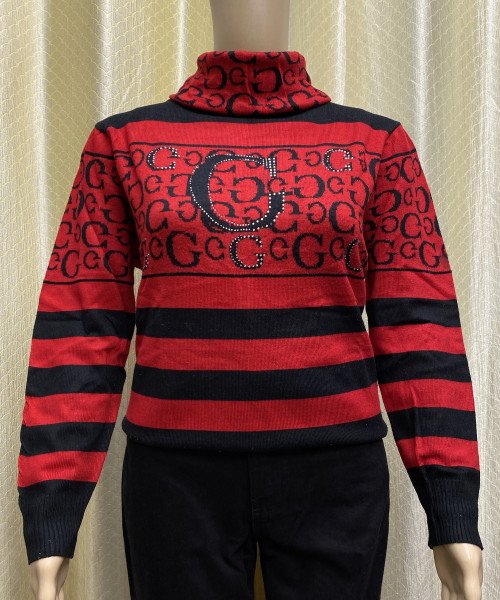 Red With Black Pre Winter Knitted Top