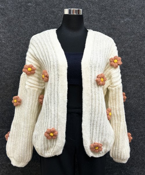 White Flower Knitted Shrug