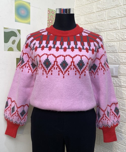 Pink  With  Red  Knitted  Pullover